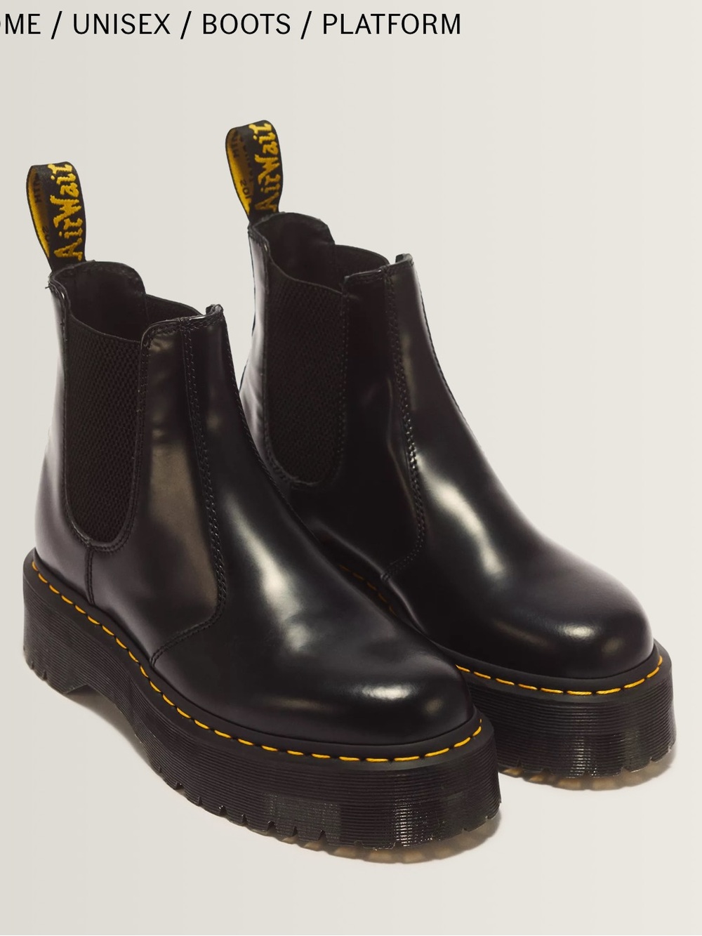 Dr. Martens Black Polished Platform 2976 Chelsea Boots, Unisex size 41